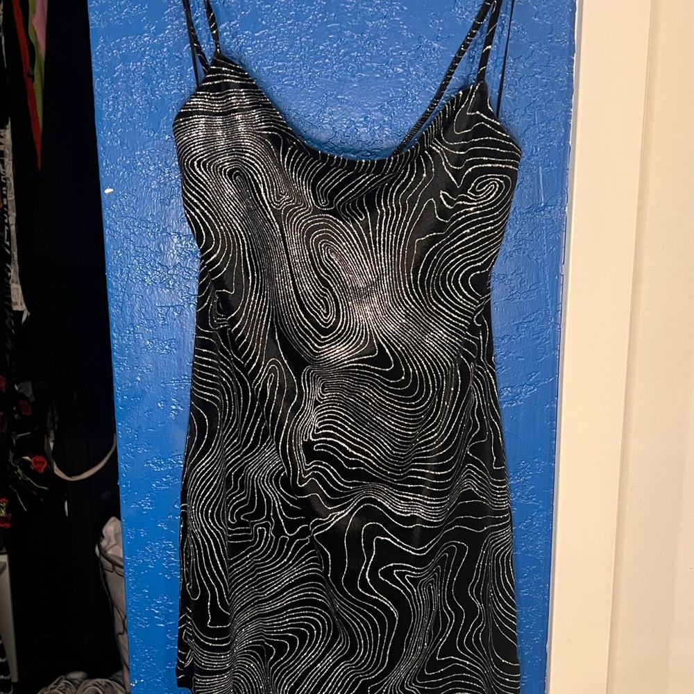 H&M Black Silver Mini Slip Dress Spaghetti Strap Sleeveless Night Out
